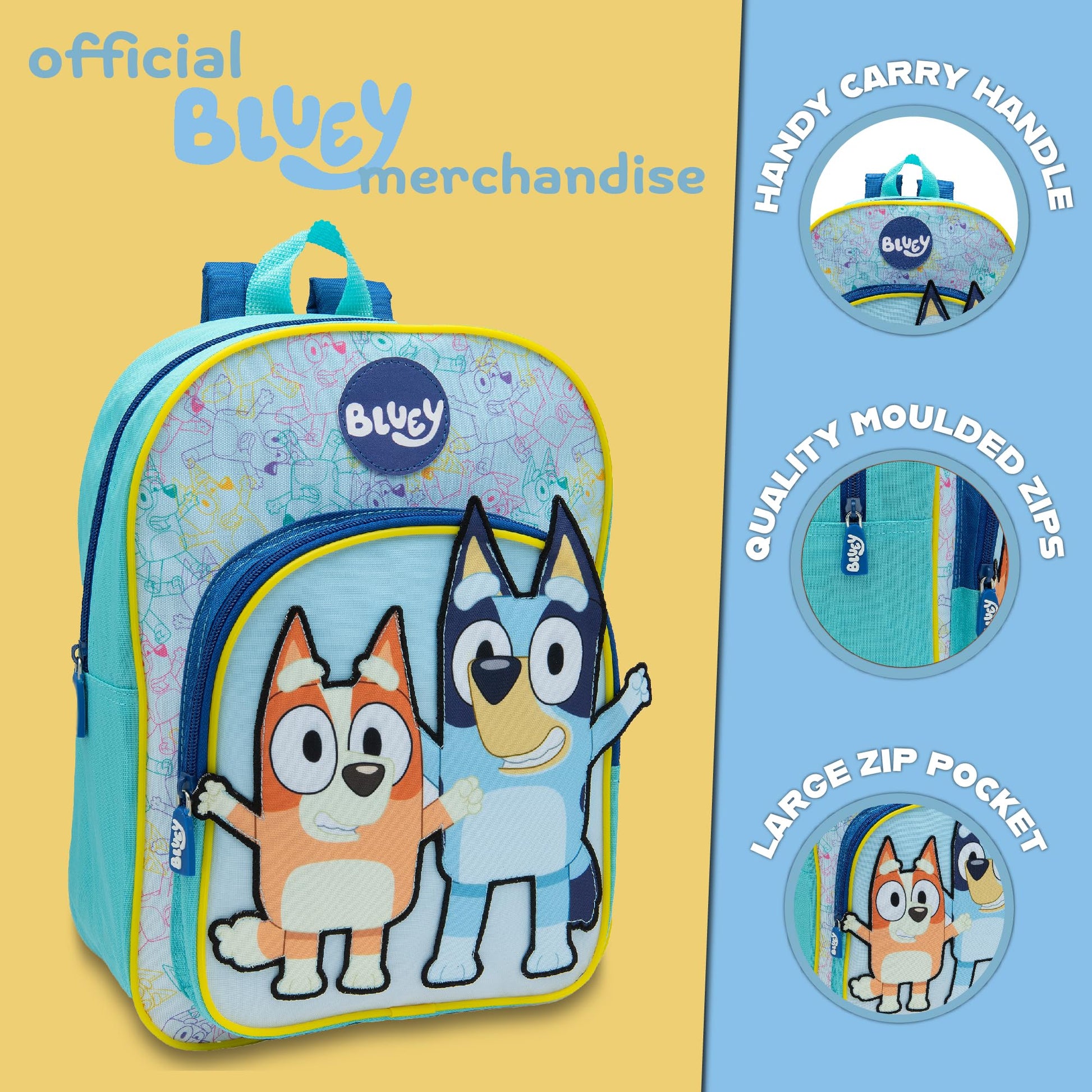 Bluey Kids Backpack Preschool Childrens Bag Boys & Girls Nursery Rucksack With Large Front Pocket - Blue - My Little Legends