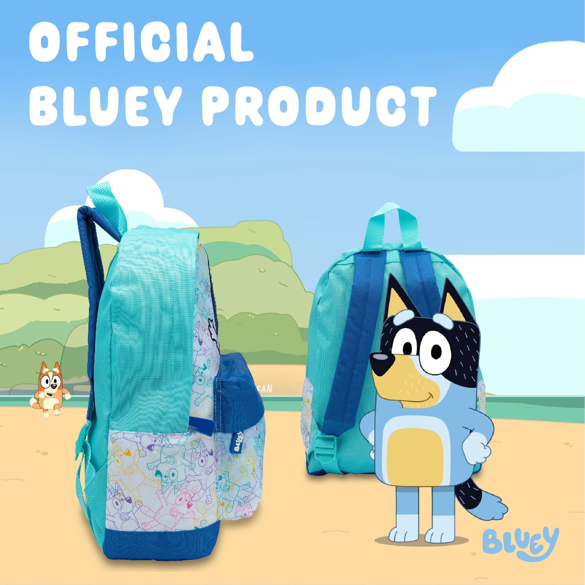 Bluey Kids Backpack Preschool Childrens Bag Boys & Girls Nursery Rucksack With Front Pocket - Blue - My Little Legends