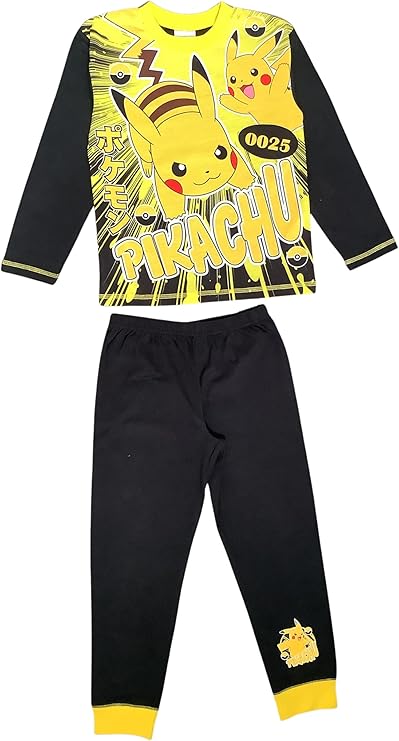 Pokémon Boys Pyjamas featuring Pikachu, Kids 2 Piece Set PJ’s, Nightwear, Black/Yellow, Age 5-12 Years - My Little Legends
