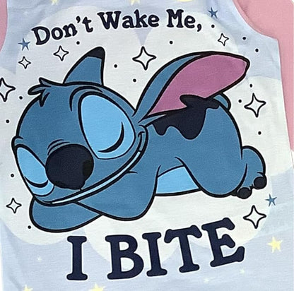 Disney Lilo & Stitch, Girls 2 Piece Pyjamas Set Featuring Stitch Don't Wake Me, I Bite, Pink, Age 5-12 Years - My Little Legends