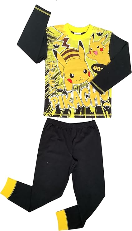 Pokémon Boys Pyjamas featuring Pikachu, Kids 2 Piece Set PJ’s, Nightwear, Black/Yellow, Age 5-12 Years - My Little Legends