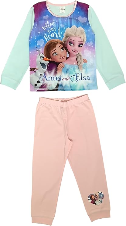 Disney Frozen, Girls 2 Piece Pyjamas Set Featuring Anna and Elsa Follow Your Heart, Pink/Blue, Age 18 Months - 5 Years - My Little Legends