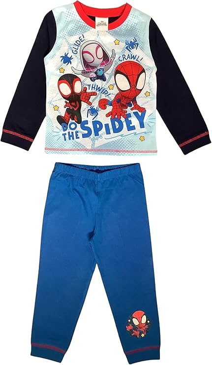 Marvel Spidey & Friends Boys Pyjamas featuring Spidey, Ghost Spider & Spin Do The Spidey Character Nightwear, Blue, Age 18 Months - 5 Years - My Little Legends