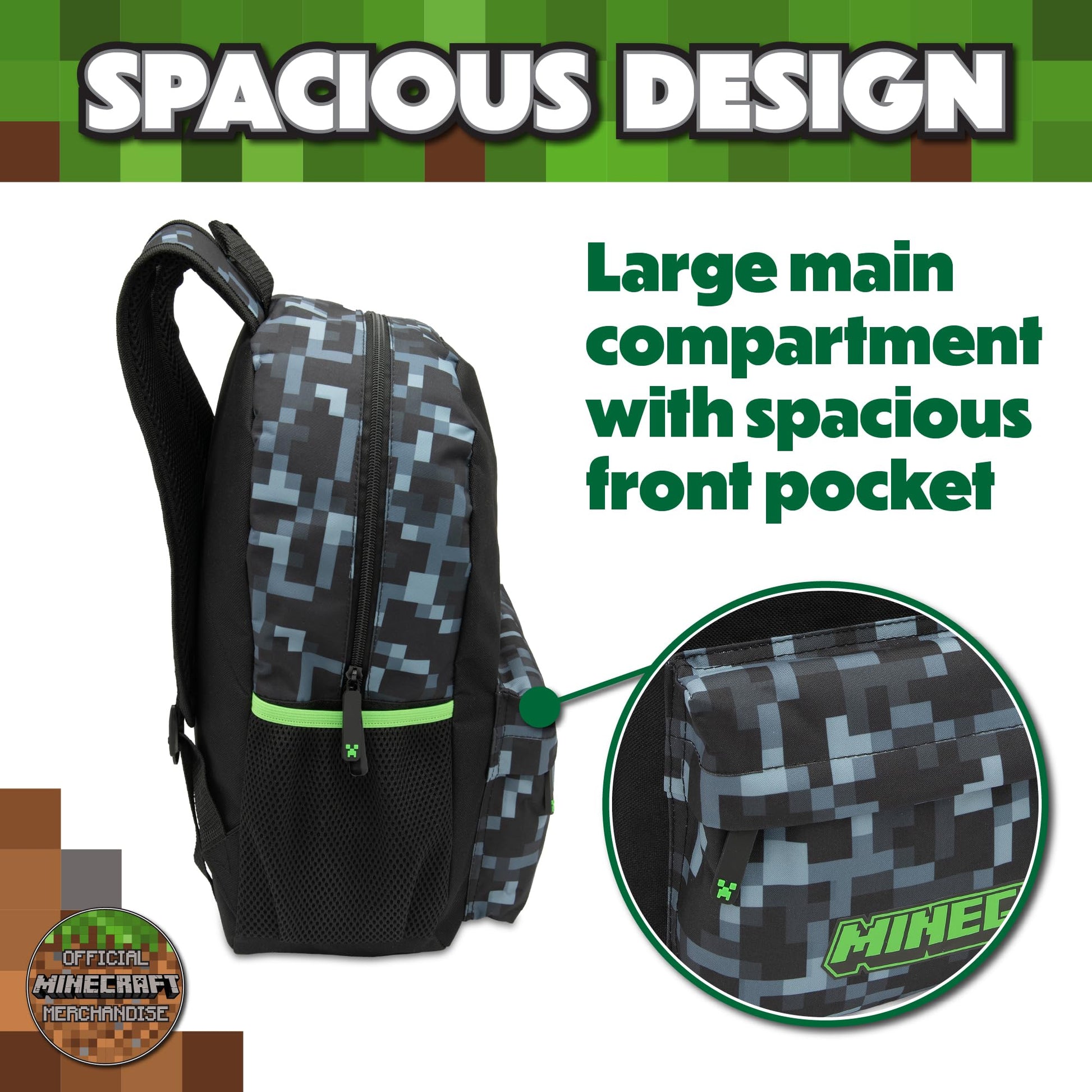 Minecraft Kids Backpack Childrens School Bag Boys Rucksack With Sad Creeper Face - My Little Legends