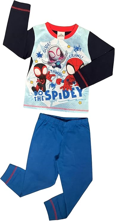 Marvel Spidey & Friends Boys Pyjamas featuring Spidey, Ghost Spider & Spin Do The Spidey Character Nightwear, Blue, Age 18 Months - 5 Years - My Little Legends