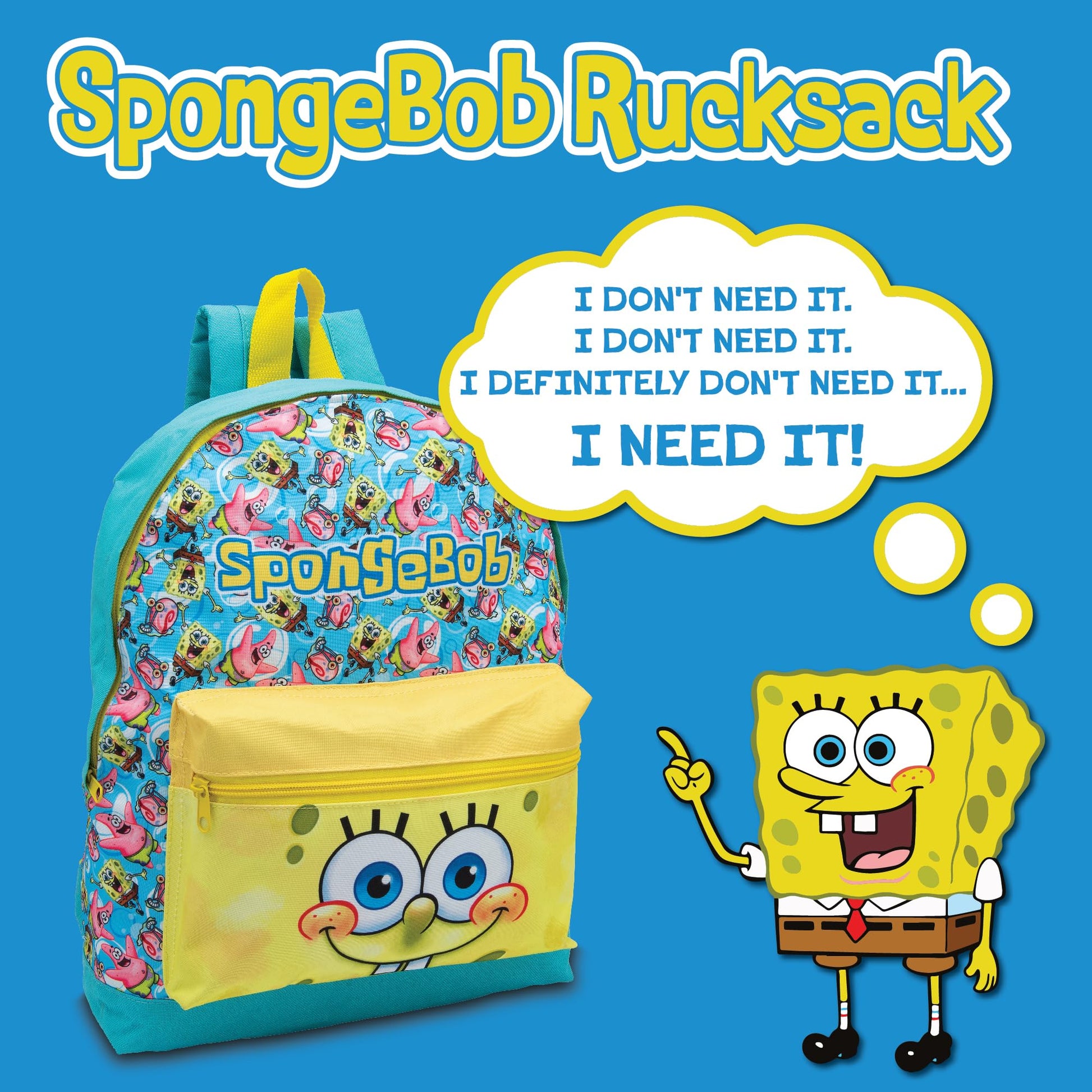SPONGEBOB SQUAREPANTS Childrens Backpack Kids School Bag Travel Sports PE Rucksack - My Little Legends