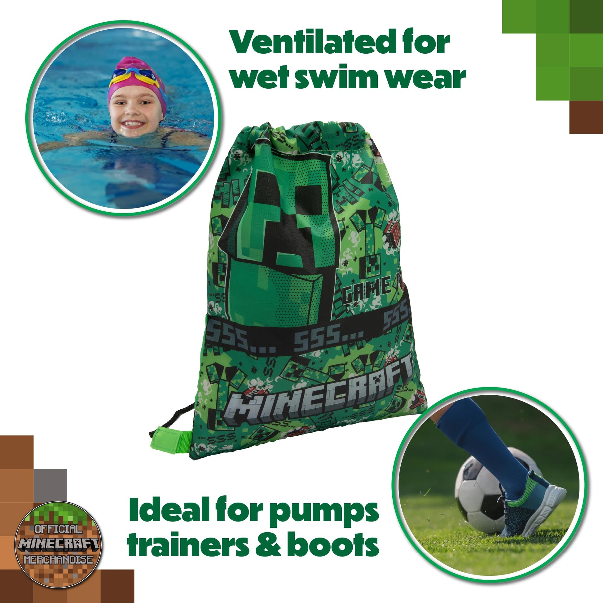 Minecraft Drawstring Bag Kids PE Kit Gym Swim Sack For Children Boys & Girls School Trainer School Backpack - My Little Legends