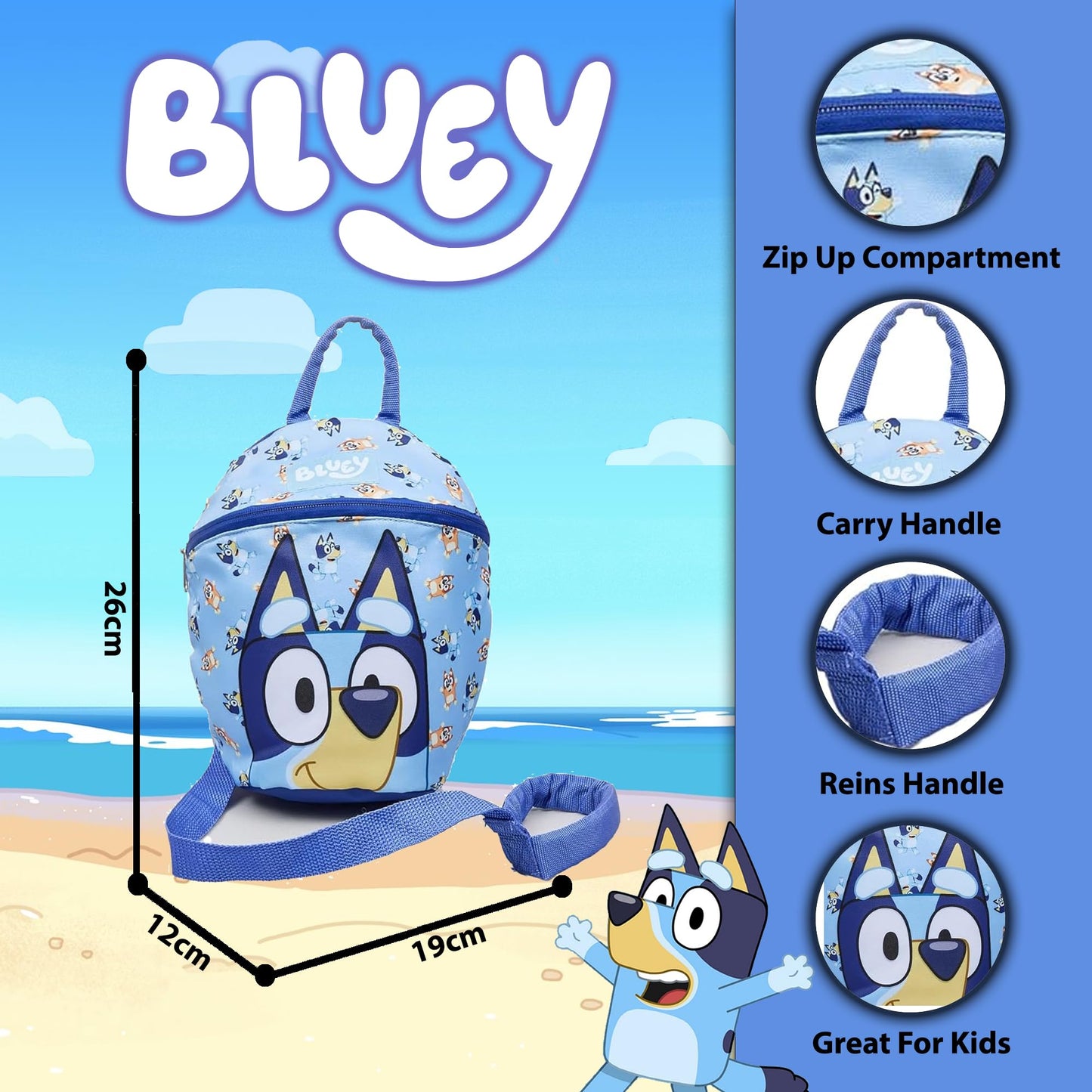 Bluey Backpack with Reins Toddler Backpack with Reins and Harness 1-4 Years (Blue) - My Little Legends