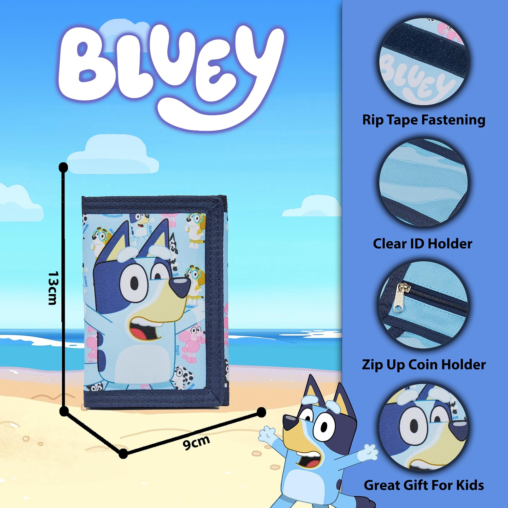 Bluey Kids Wallet Trifold Wallet with ID Pocket & Zipped Coin Purse Official Merchandise for Girls & Boys - My Little Legends