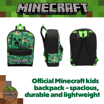 Minecraft Kids Backpack Childrens School Bag with Creeper & TNT Design Print Boys Gamer Rucksack - My Little Legends