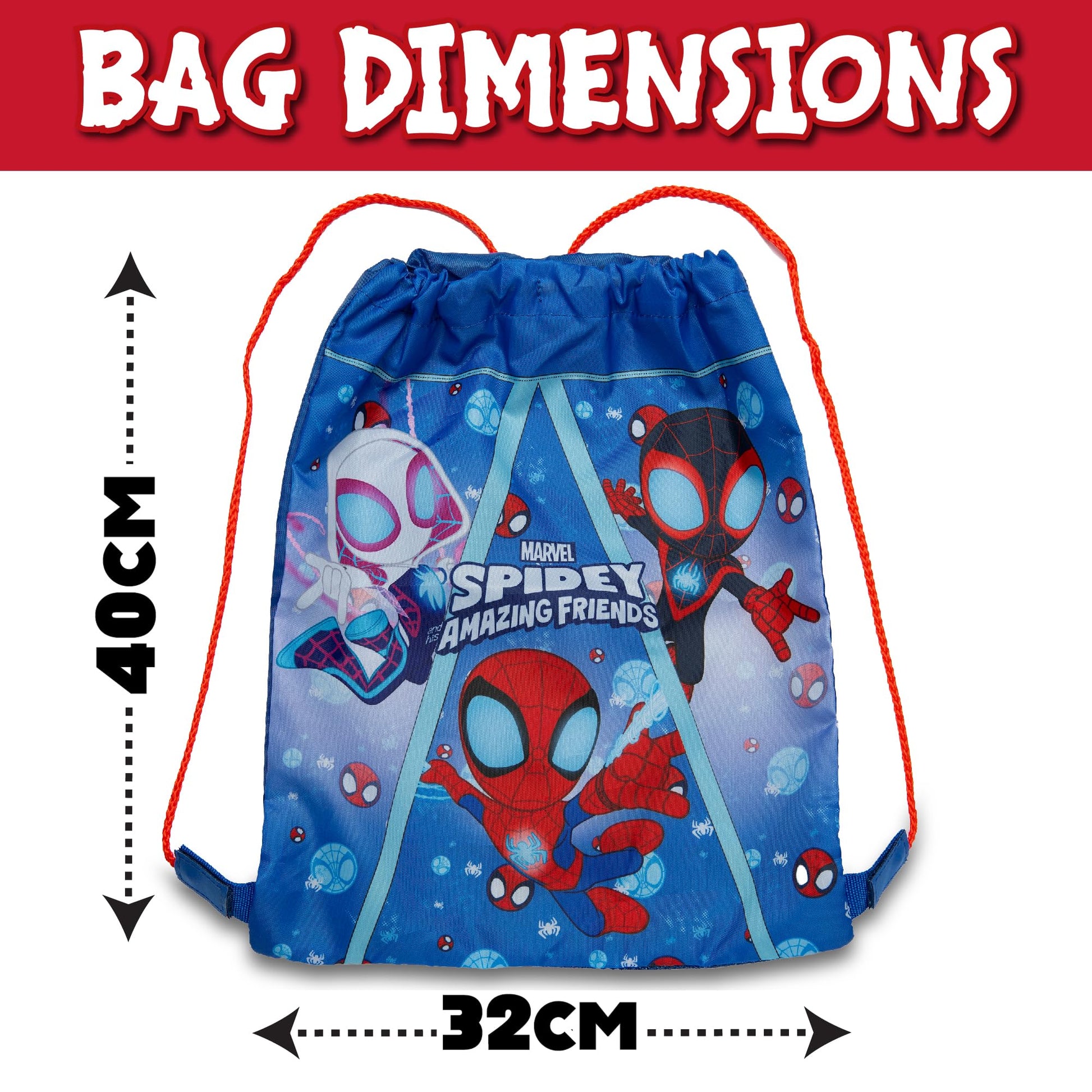 Marvel Spidey And His Amazing Friends Drawstring Bag Kids Spiderman PE Kit Gym Swim Bag School Trainer Childrens Travel - My Little Legends