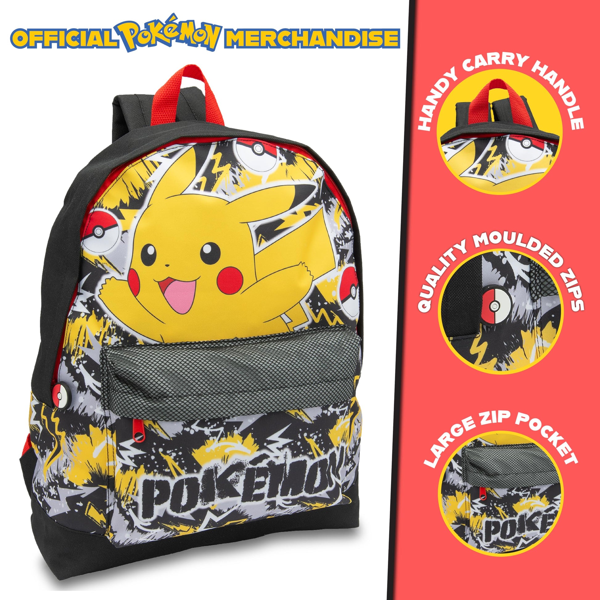 Pokemon Backpack Kids School Bag Childrens Rucksack Girls & Boys Pikachu Print Black - My Little Legends