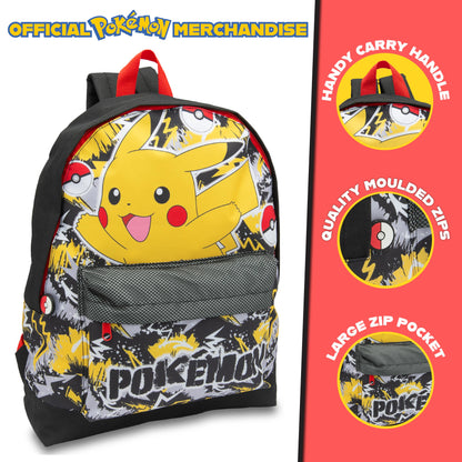 Pokemon Backpack Kids School Bag Childrens Rucksack Girls & Boys Pikachu Print Black - My Little Legends