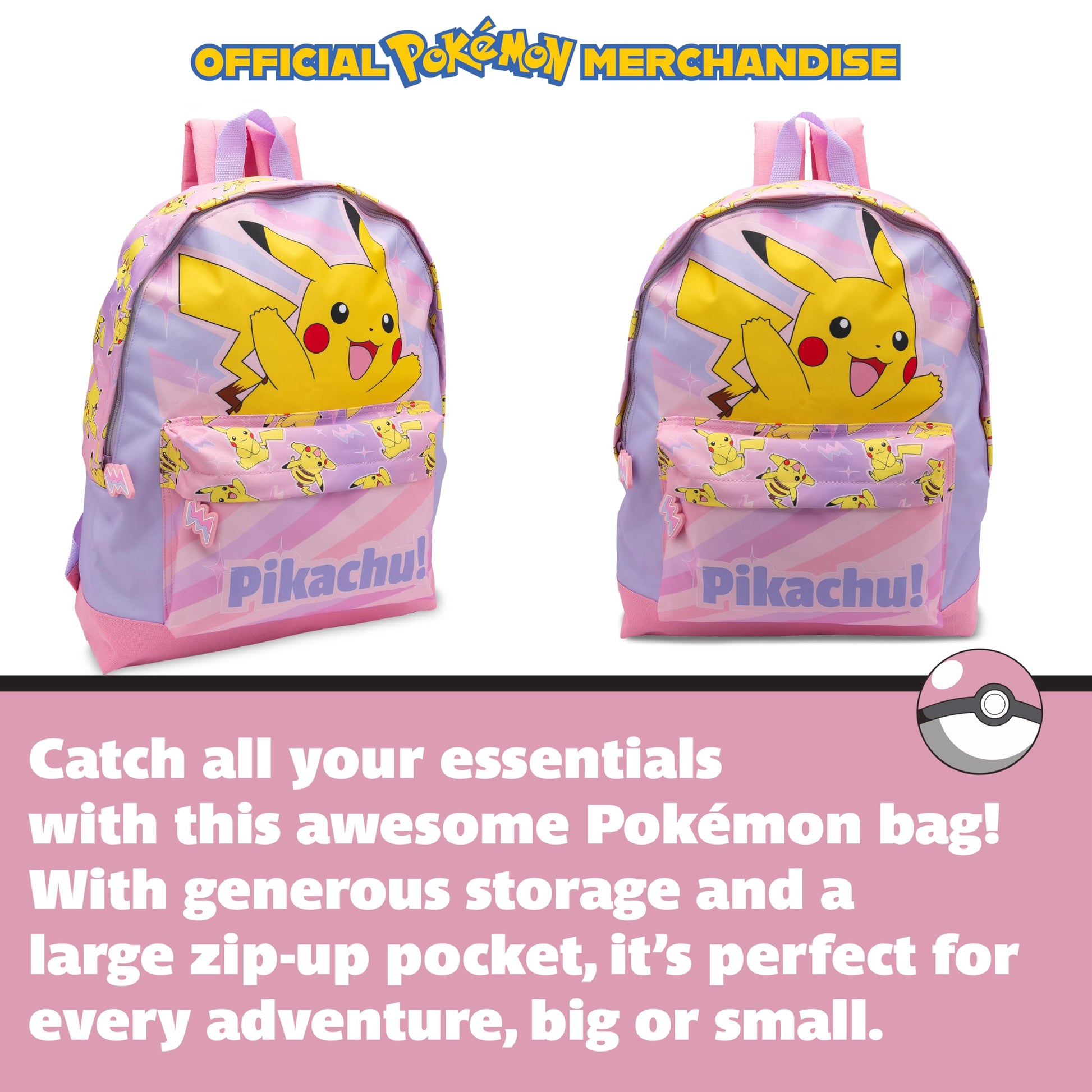Pokemon Backpack Kids School Bag Childrens Rucksack Girls Pikachu Print Pink - My Little Legends