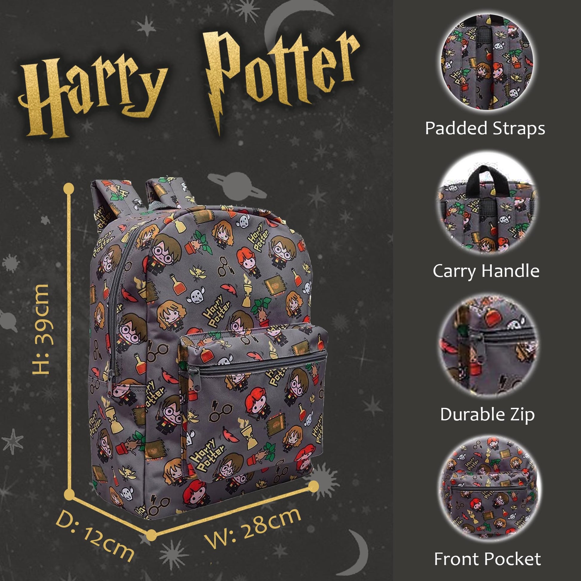 Harry Potter School Bag Backpack Girls Boys School Rucksack Chibi Character Print - My Little Legends