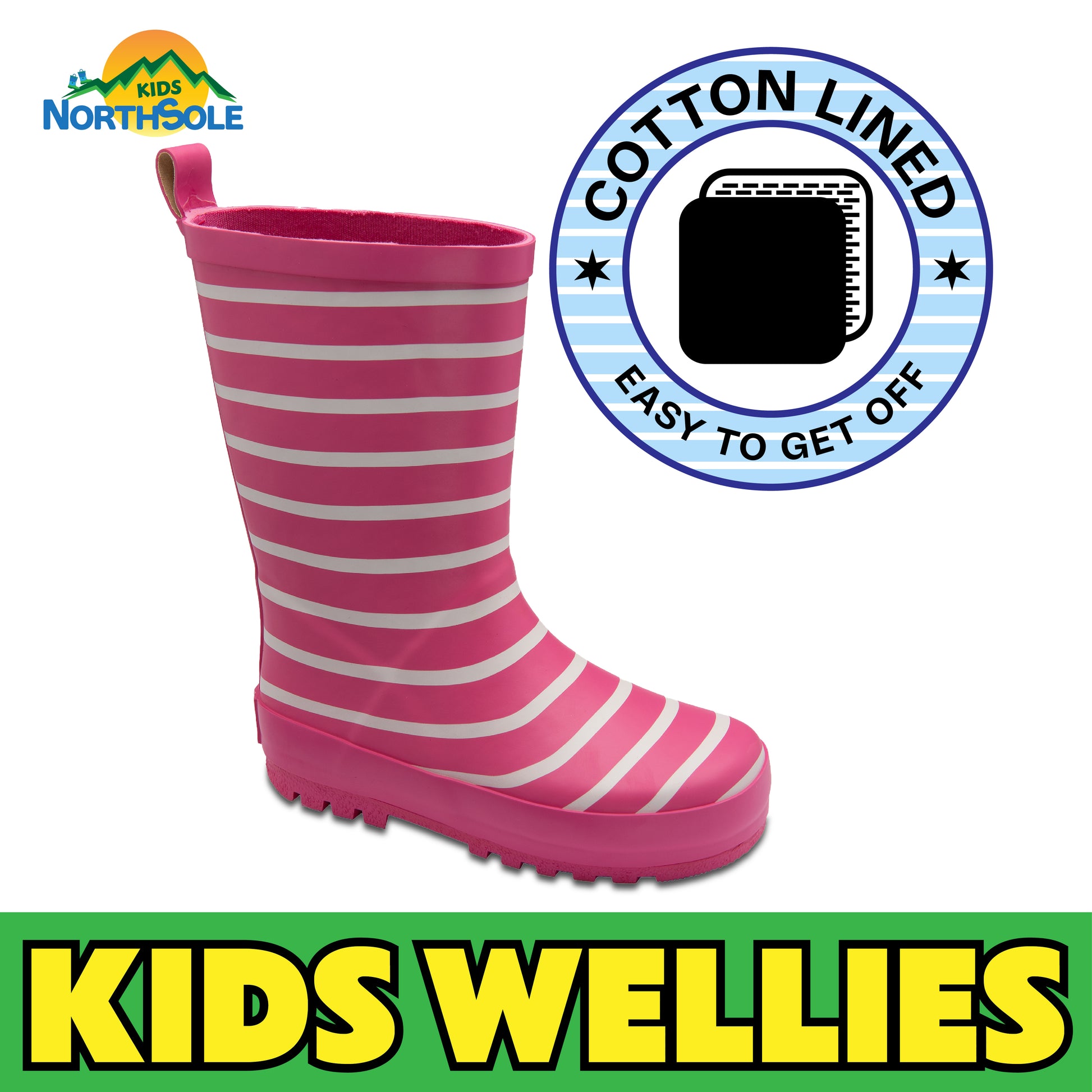 NorthSole Kids Wellies Striped Rubber Wellington Boots Boys & Girls Childrens Welly Sizes 9-2 - My Little Legends