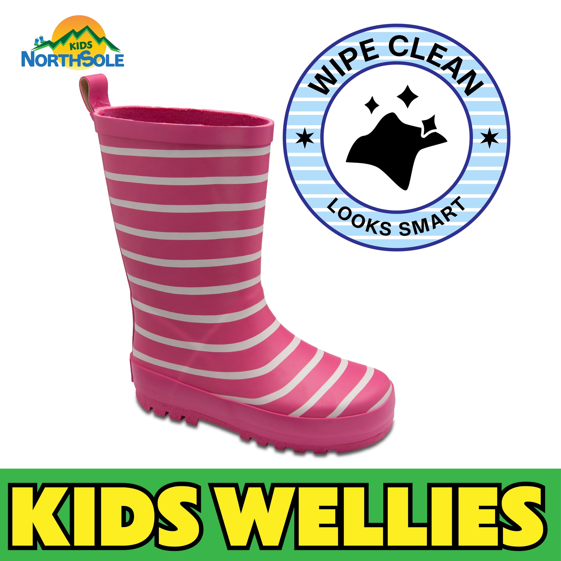 NorthSole Kids Wellies Striped Rubber Wellington Boots Boys & Girls Childrens Welly Sizes 9-2 - My Little Legends