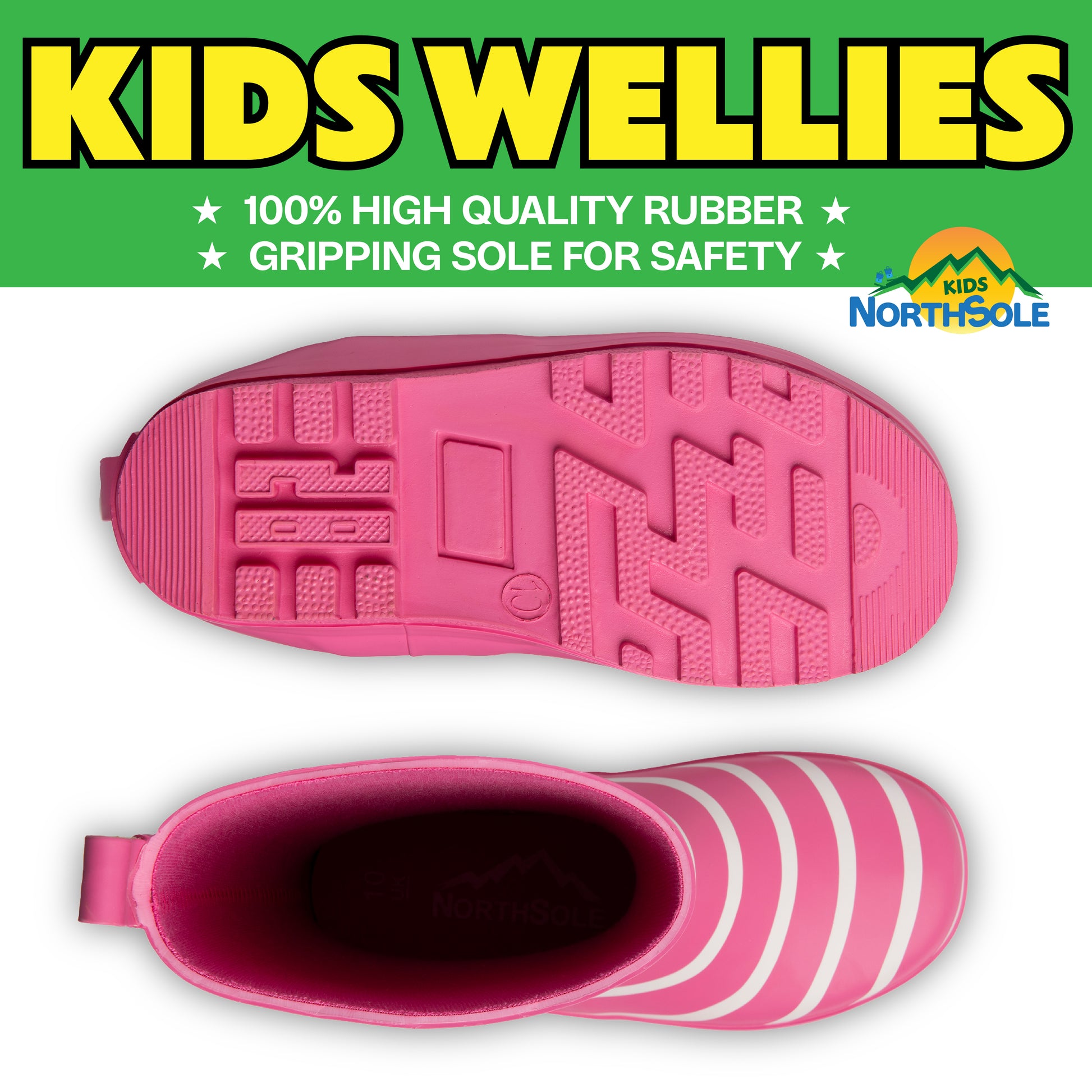 NorthSole Kids Wellies Striped Rubber Wellington Boots Boys & Girls Childrens Welly Sizes 9-2 - My Little Legends