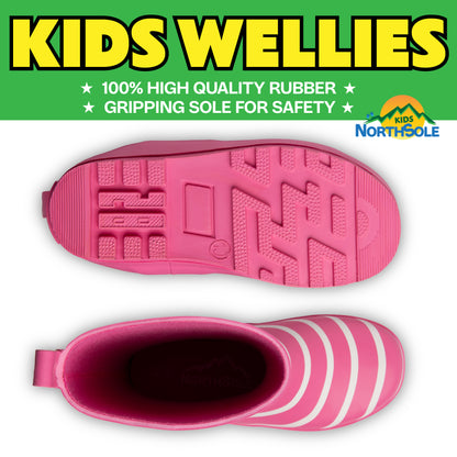 NorthSole Kids Wellies Striped Rubber Wellington Boots Boys & Girls Childrens Welly Sizes 9-2 - My Little Legends
