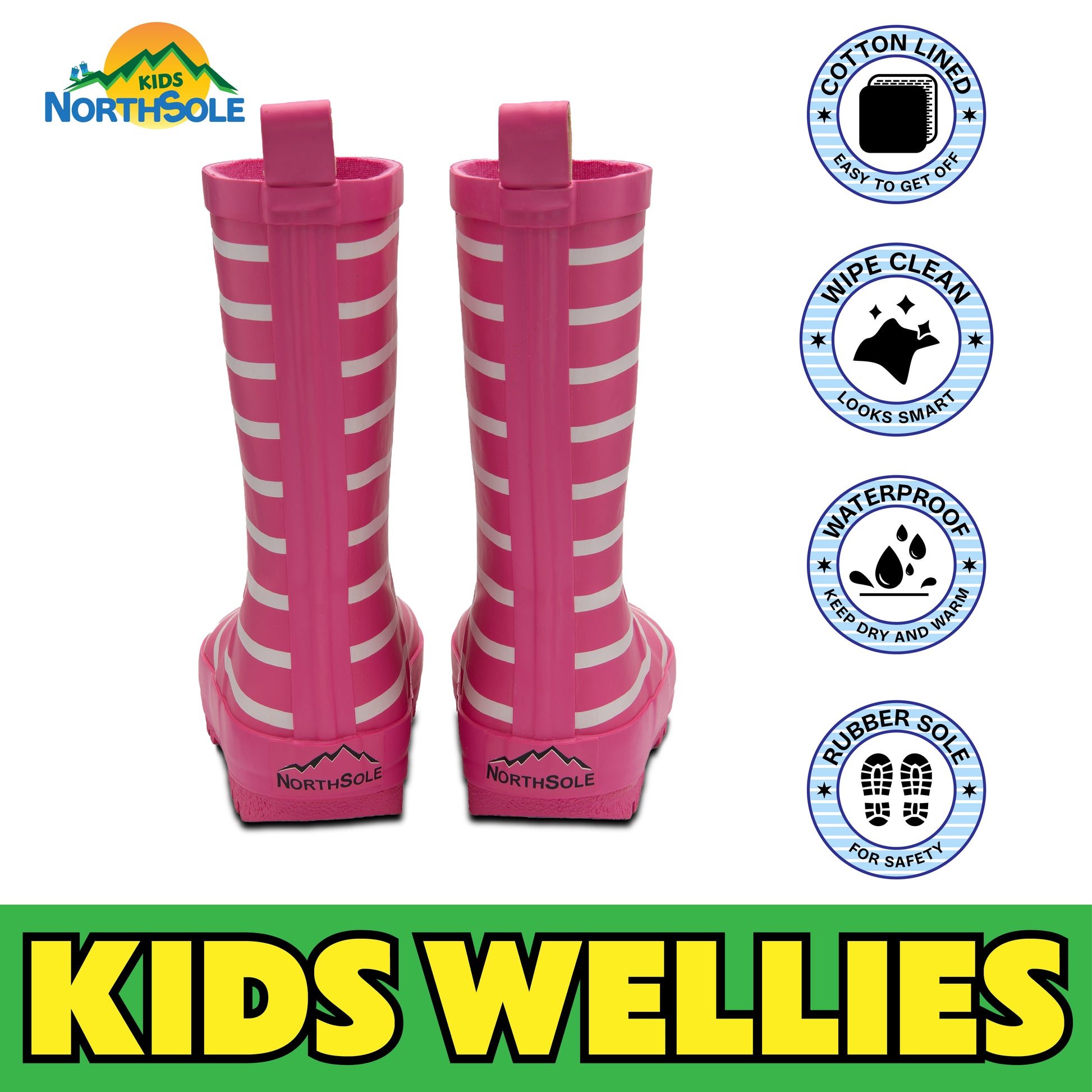 NorthSole Kids Wellies Striped Rubber Wellington Boots Boys & Girls Childrens Welly Sizes 9-2 - My Little Legends