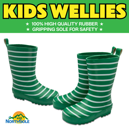 NorthSole Kids Wellies Striped Rubber Wellington Boots Boys & Girls Childrens Welly Sizes 9-2 - My Little Legends