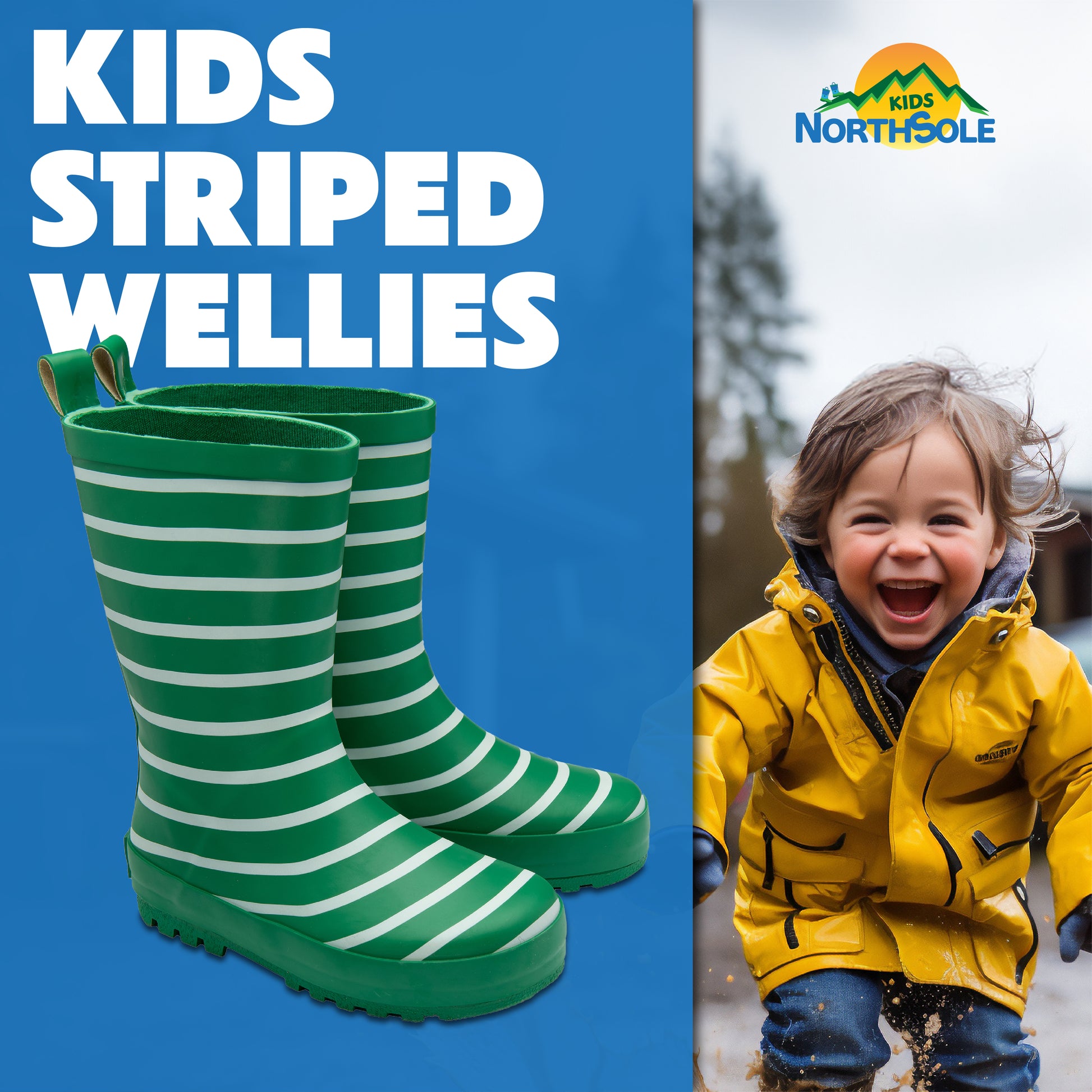 NorthSole Kids Wellies Striped Rubber Wellington Boots Boys & Girls Childrens Welly Sizes 9-2 - My Little Legends