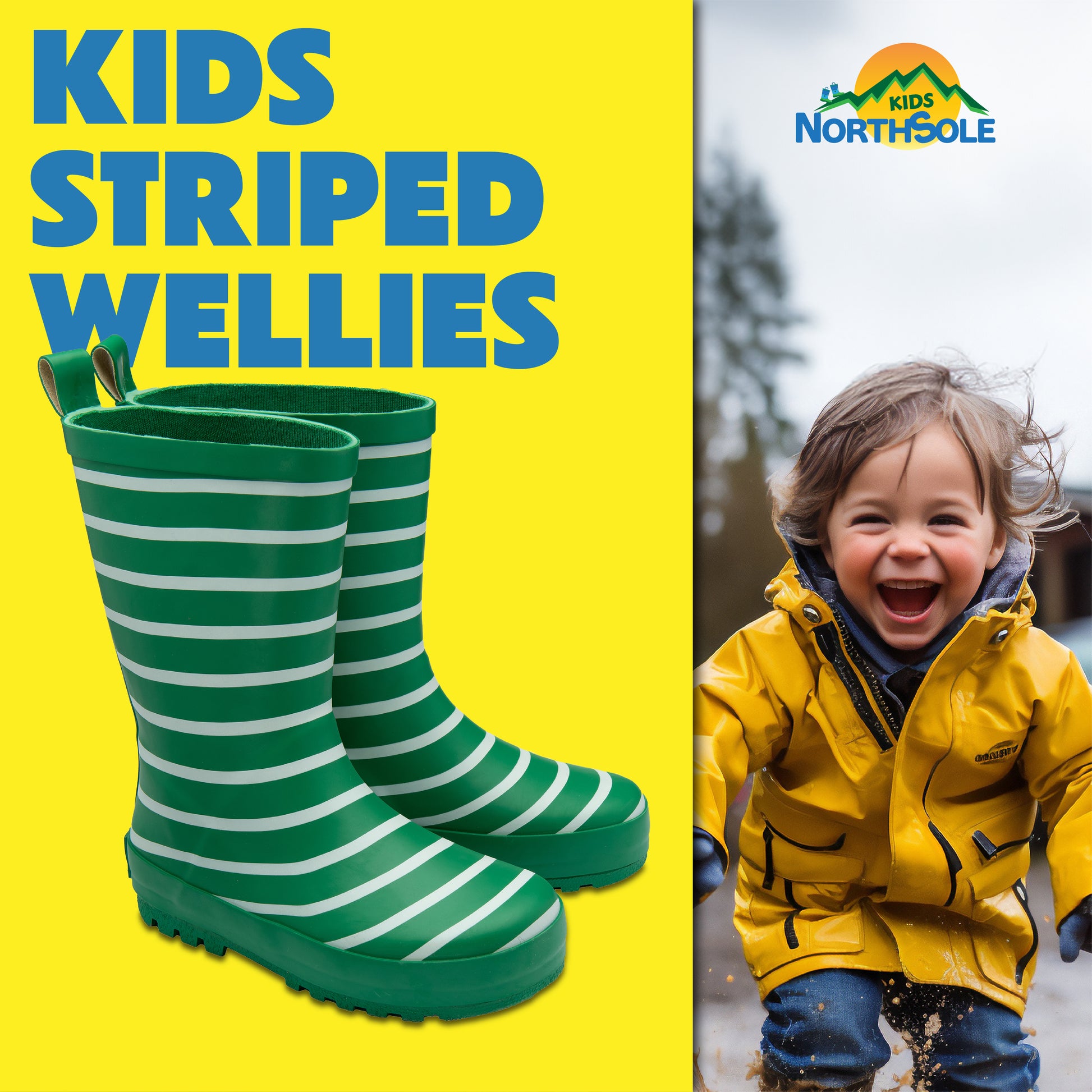 NorthSole Kids Wellies Striped Rubber Wellington Boots Boys & Girls Childrens Welly Sizes 9-2 - My Little Legends
