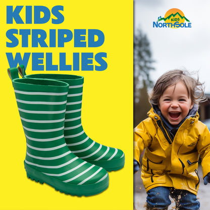 NorthSole Kids Wellies Striped Rubber Wellington Boots Boys & Girls Childrens Welly Sizes 9-2 - My Little Legends