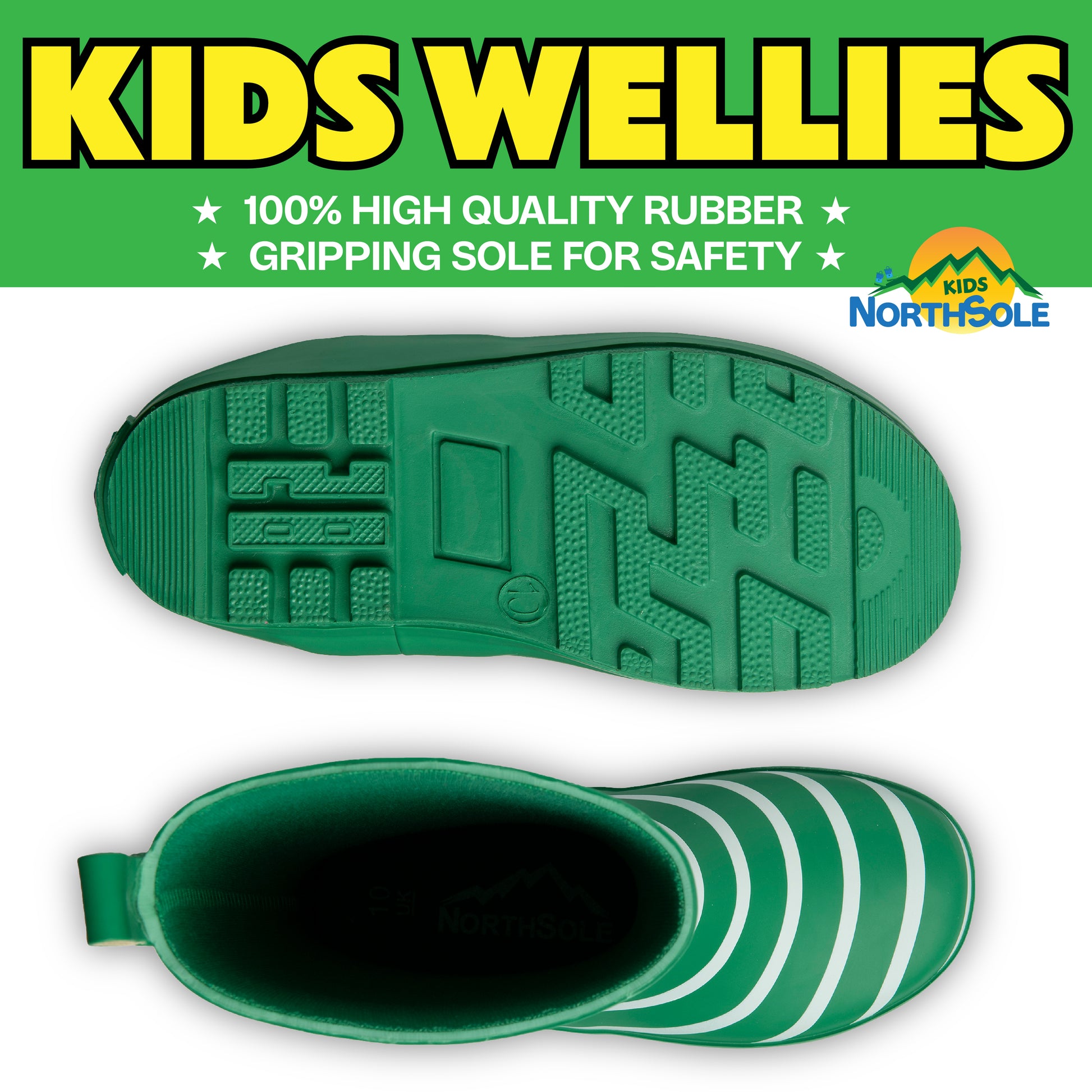NorthSole Kids Wellies Striped Rubber Wellington Boots Boys & Girls Childrens Welly Sizes 9-2 - My Little Legends