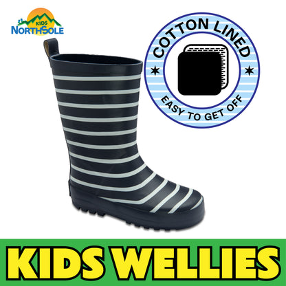 NorthSole Kids Wellies Striped Rubber Wellington Boots Boys & Girls Childrens Welly Sizes 9-2 - My Little Legends