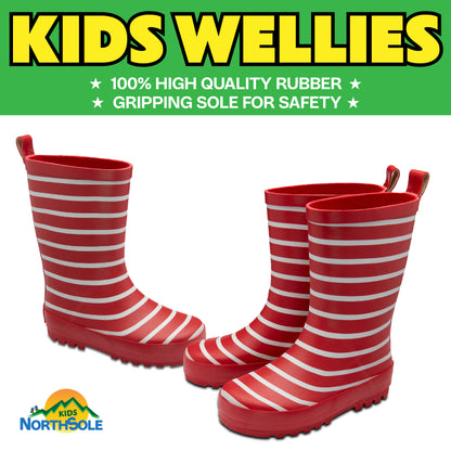 NorthSole Kids Wellies Striped Rubber Wellington Boots Boys & Girls Childrens Welly Sizes 9-2 - My Little Legends