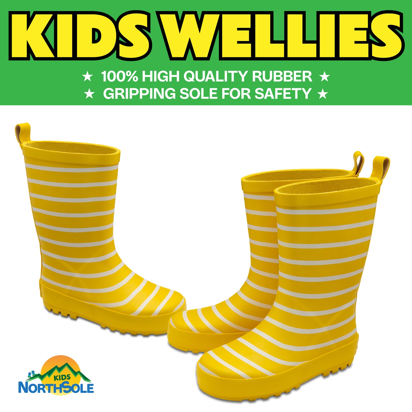 NorthSole Kids Wellies Striped Rubber Wellington Boots Boys & Girls Childrens Welly Sizes 9-2 - My Little Legends