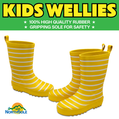 NorthSole Kids Wellies Striped Rubber Wellington Boots Boys & Girls Childrens Welly Sizes 9-2 - My Little Legends