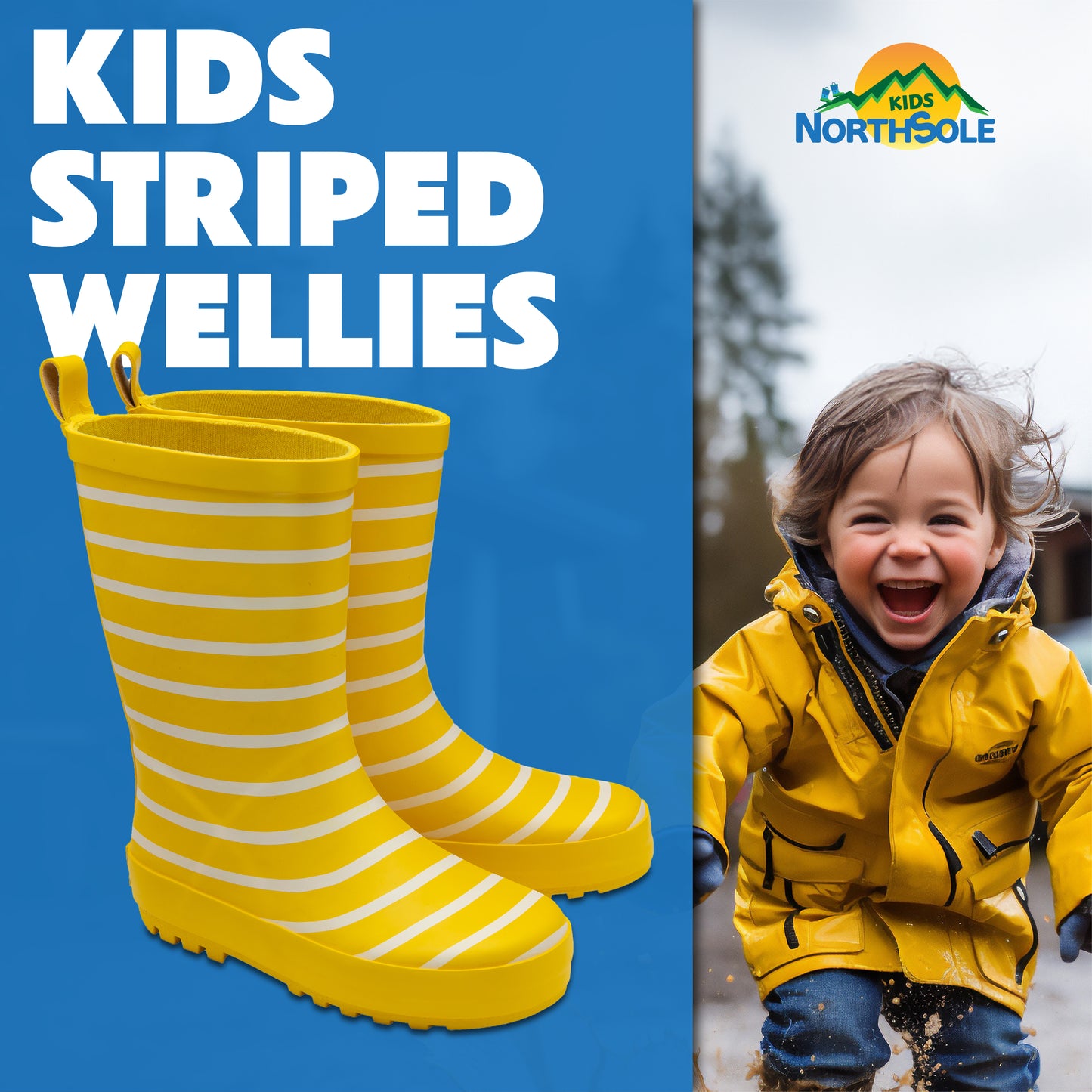 NorthSole Kids Wellies Striped Rubber Wellington Boots Boys & Girls Childrens Welly Sizes 9-2 - My Little Legends
