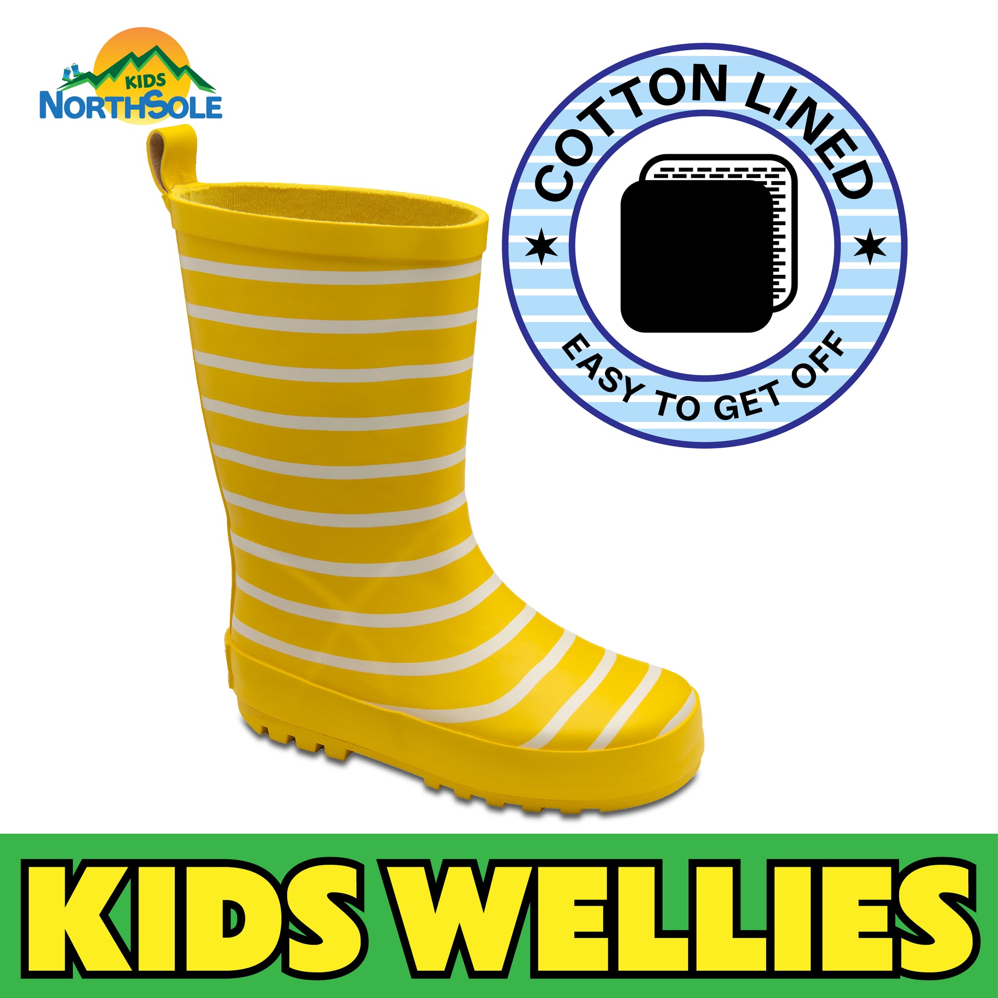NorthSole Kids Wellies Striped Rubber Wellington Boots Boys & Girls Childrens Welly Sizes 9-2 - My Little Legends
