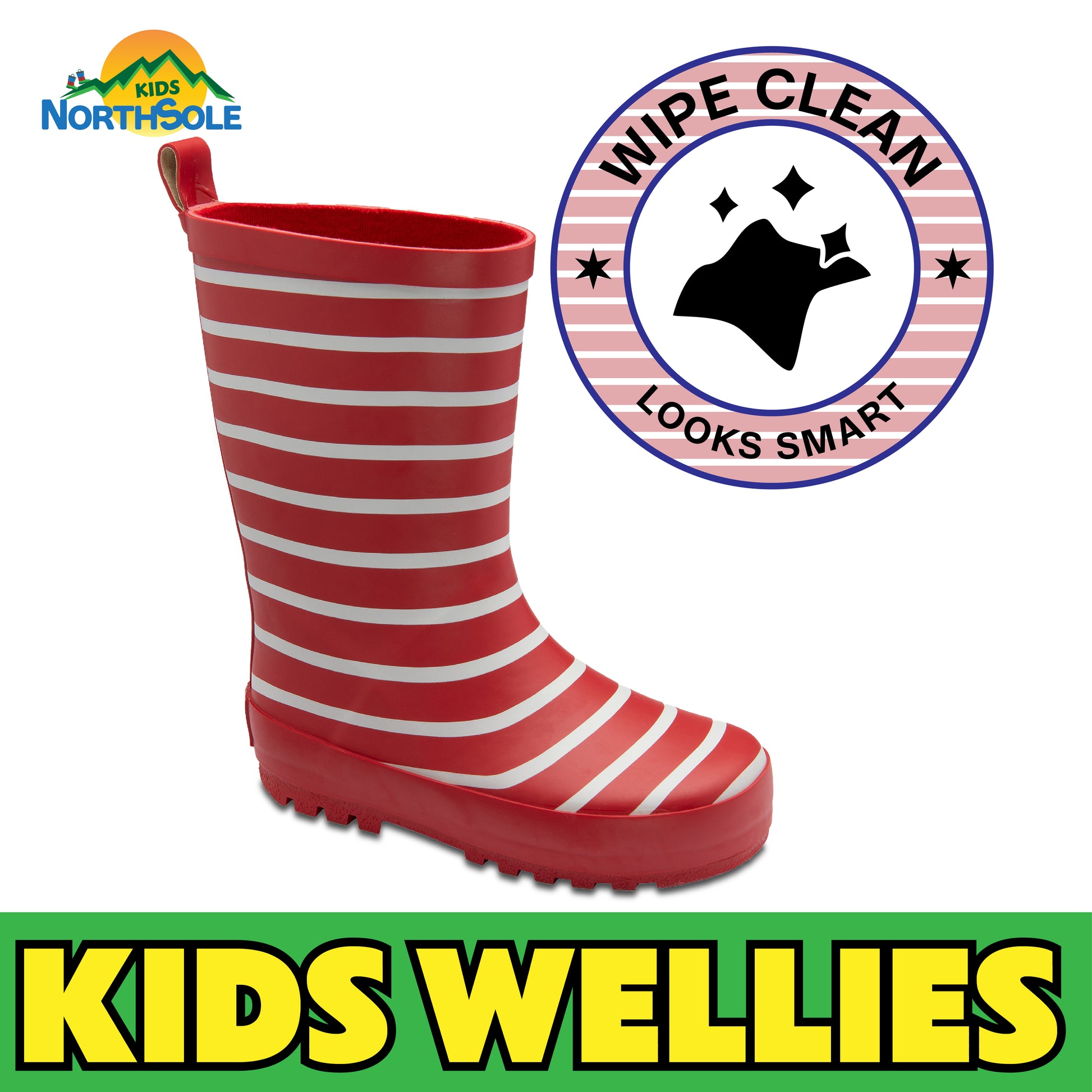 NorthSole Kids Wellies Striped Rubber Wellington Boots Boys & Girls Childrens Welly Sizes 9-2 - My Little Legends
