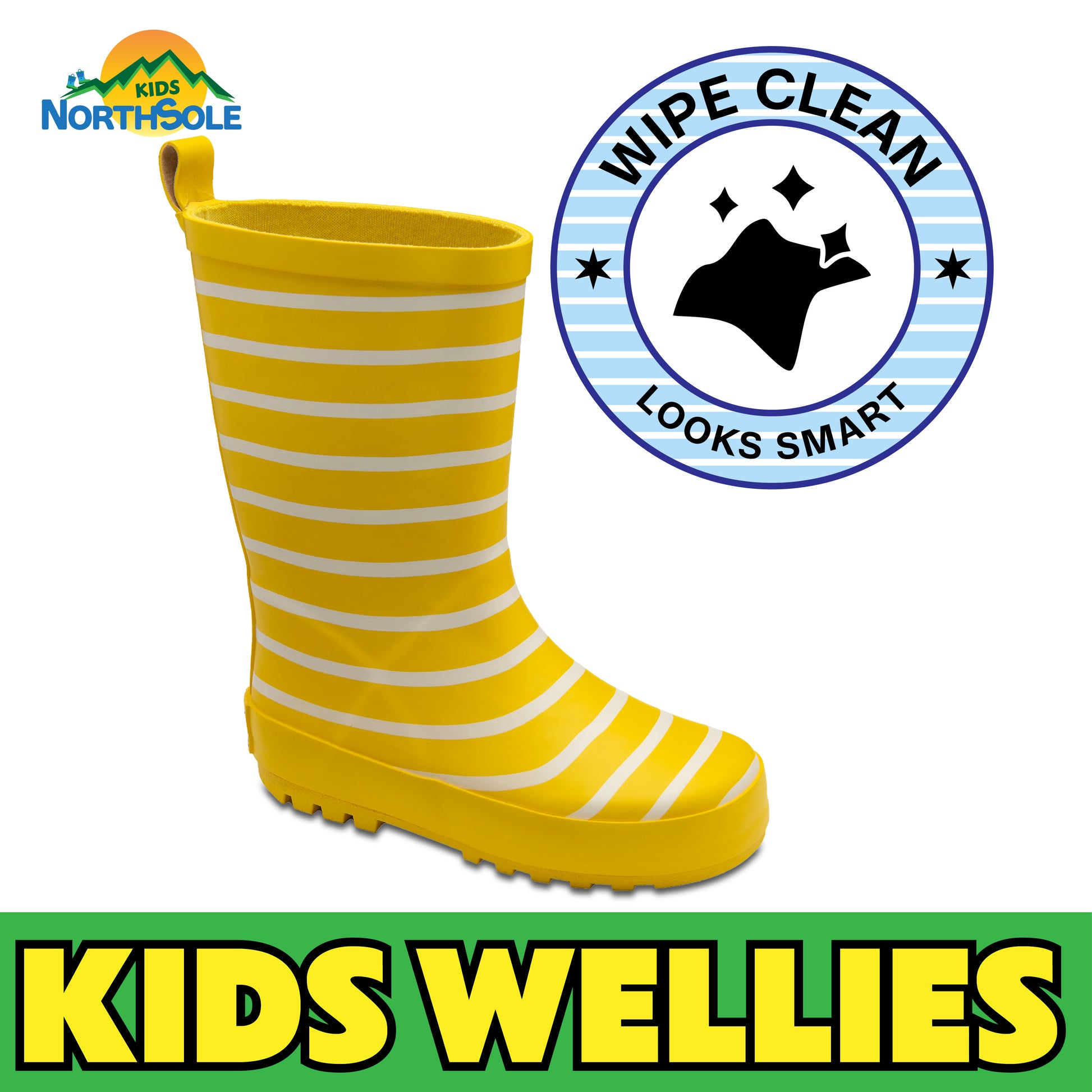 NorthSole Kids Wellies Striped Rubber Wellington Boots Boys & Girls Childrens Welly Sizes 9-2 - My Little Legends