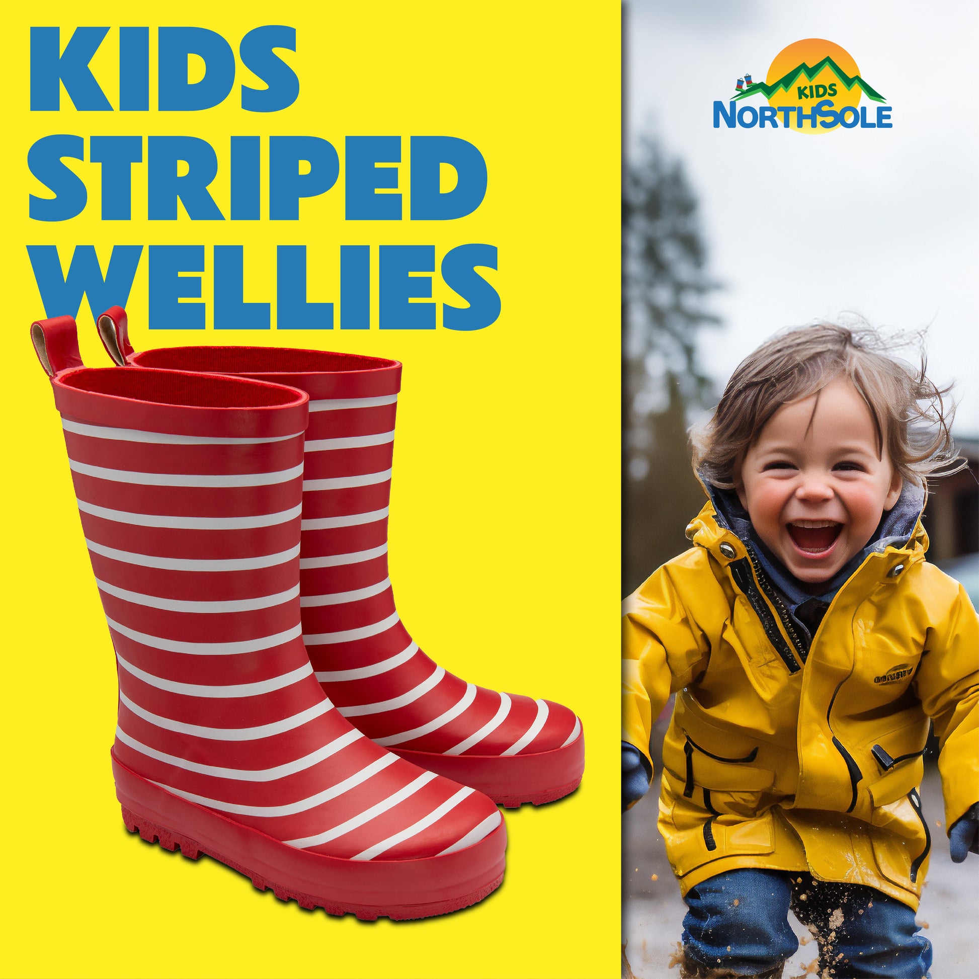 NorthSole Kids Wellies Striped Rubber Wellington Boots Boys & Girls Childrens Welly Sizes 9-2 - My Little Legends