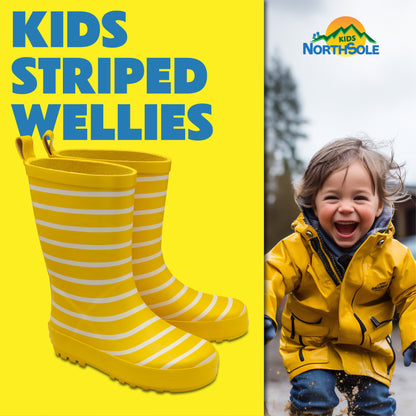 NorthSole Kids Wellies Striped Rubber Wellington Boots Boys & Girls Childrens Welly Sizes 9-2 - My Little Legends