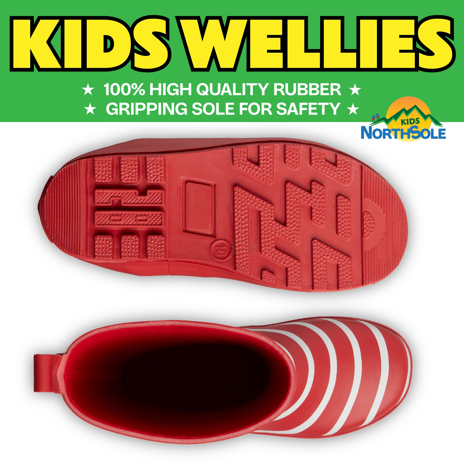 NorthSole Kids Wellies Striped Rubber Wellington Boots Boys & Girls Childrens Welly Sizes 9-2 - My Little Legends