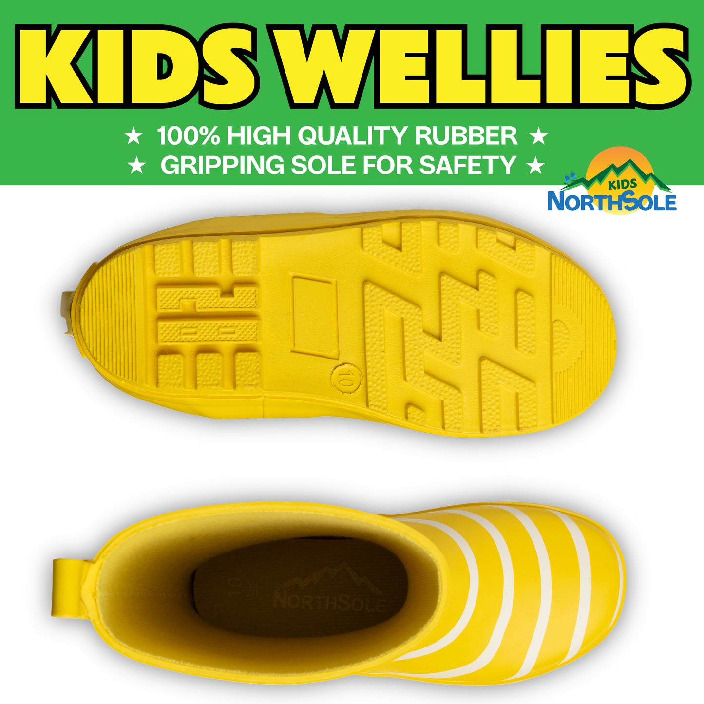 NorthSole Kids Wellies Striped Rubber Wellington Boots Boys & Girls Childrens Welly Sizes 9-2 - My Little Legends