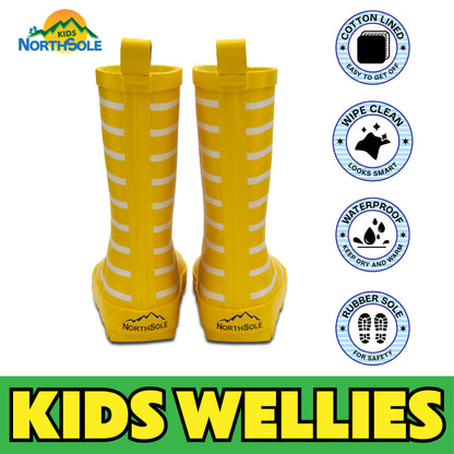 NorthSole Kids Wellies Striped Rubber Wellington Boots Boys & Girls Childrens Welly Sizes 9-2 - My Little Legends