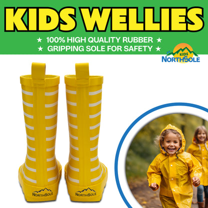 NorthSole Kids Wellies Striped Rubber Wellington Boots Boys & Girls Childrens Welly Sizes 9-2 - My Little Legends