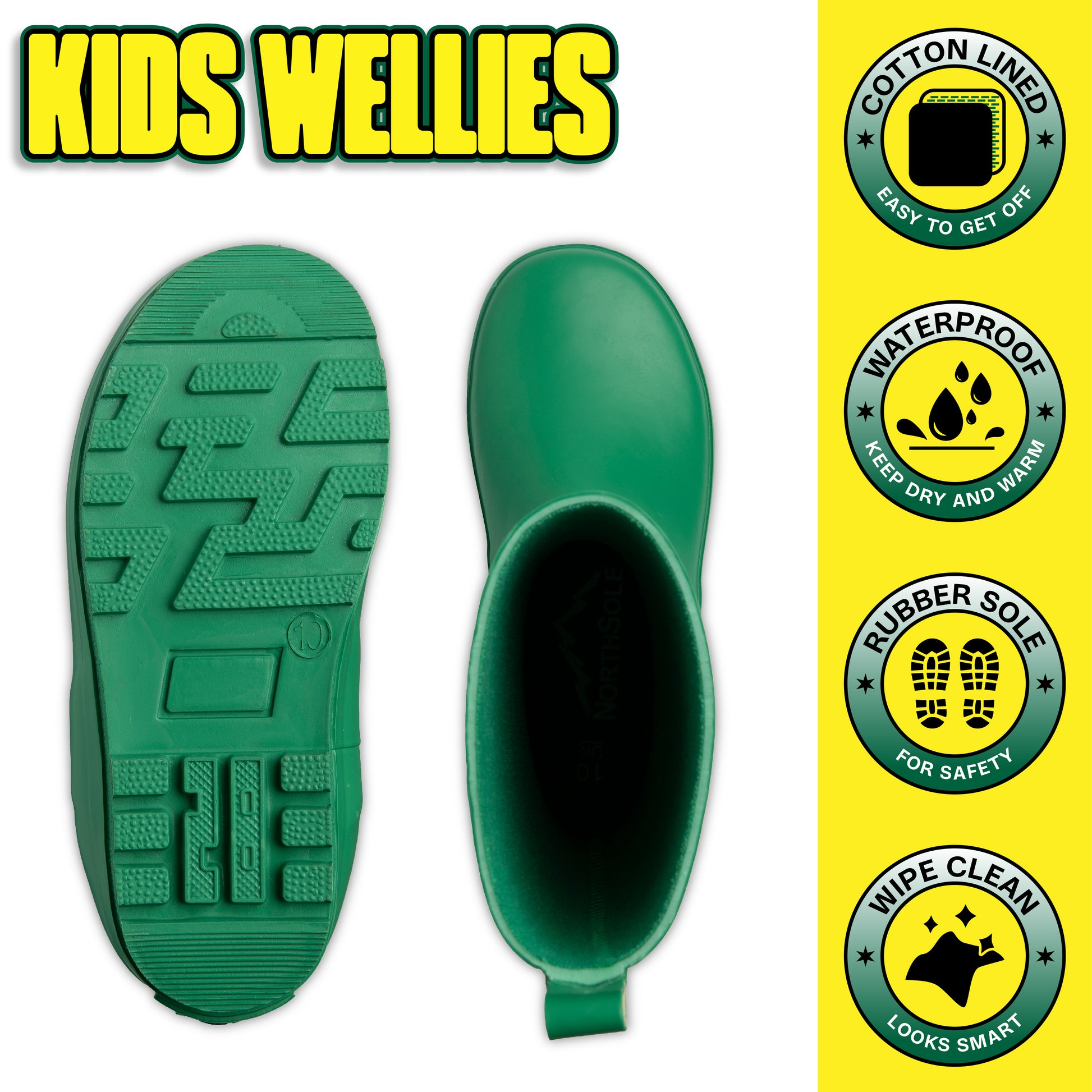 NorthSole Kids Wellies Boys & Girls Rubber Wellington Boots Childrens Welly Sizes 9-2 - My Little Legends