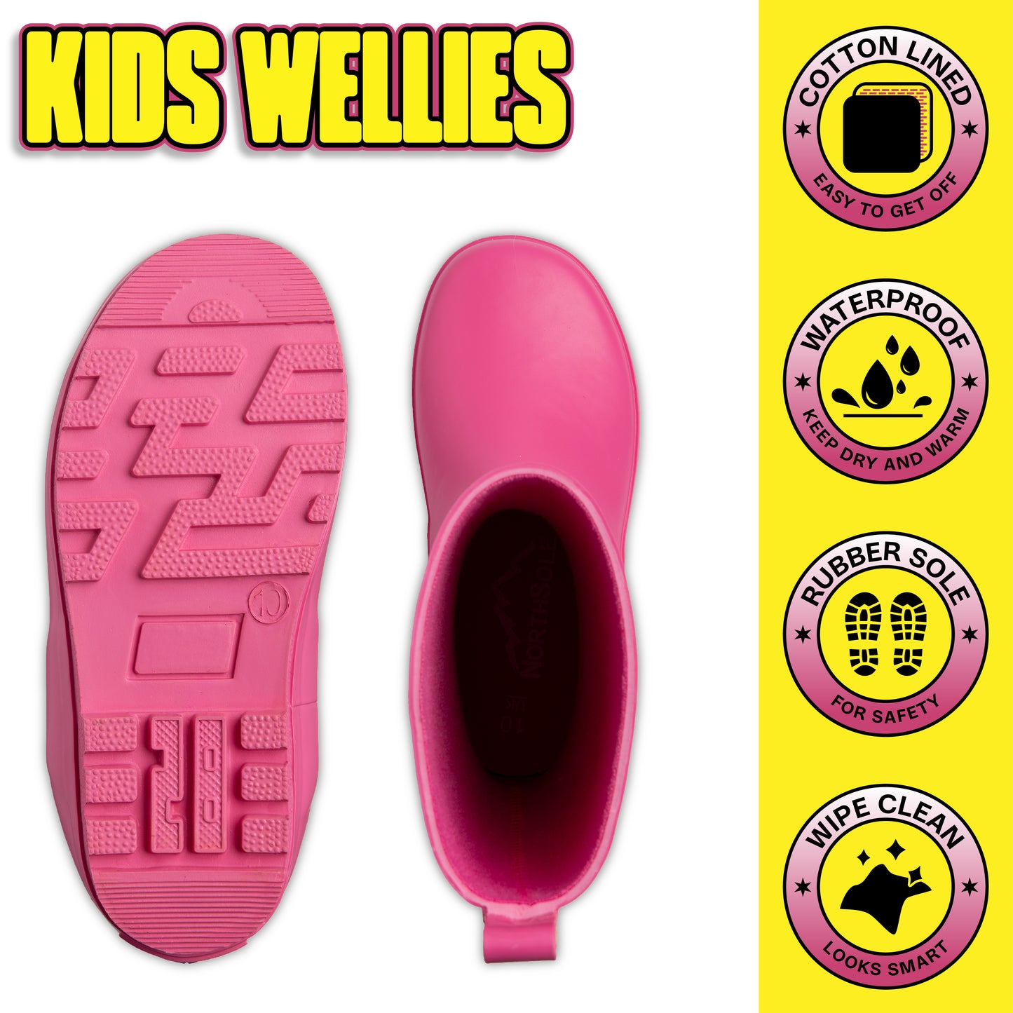 NorthSole Kids Wellies Boys & Girls Rubber Wellington Boots Childrens Welly Sizes 9-2 - My Little Legends