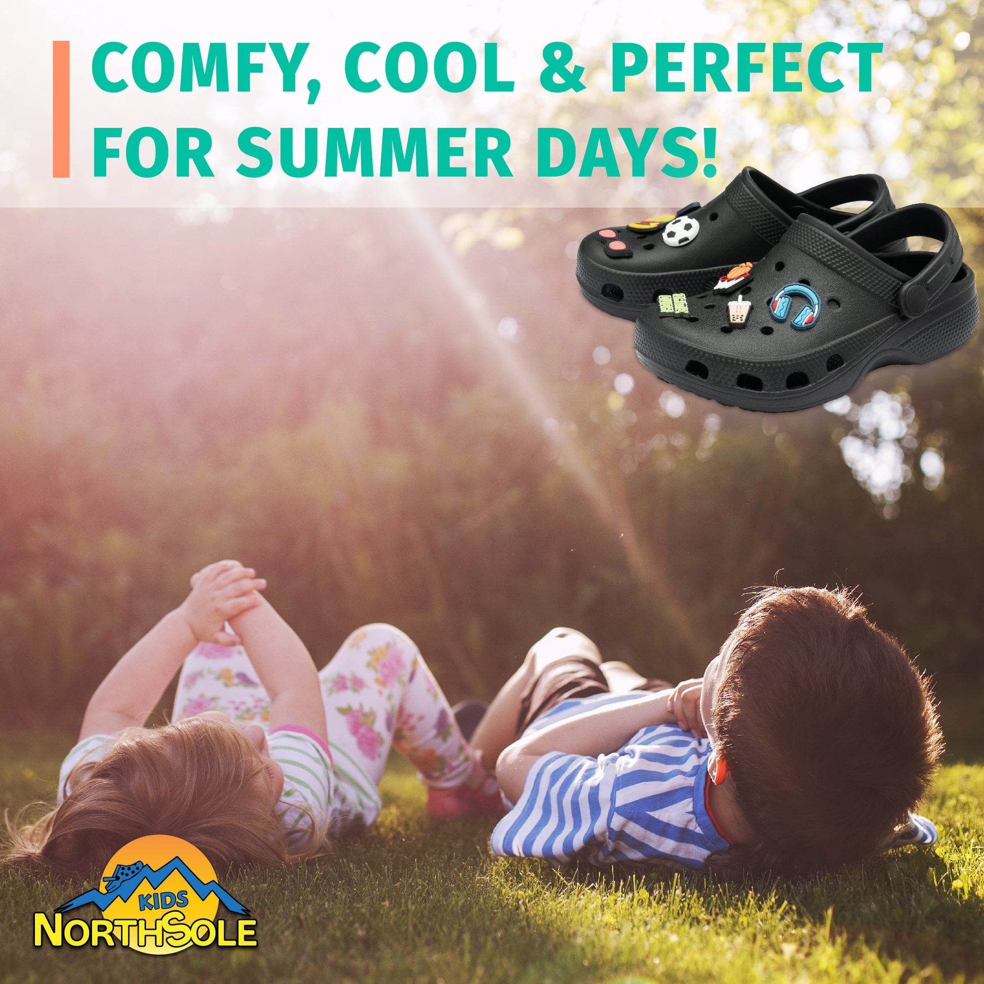 NorthSole Boys Clogs Childrens Sandals with Removable Charms Kids Beach Pool Shoes - My Little Legends
