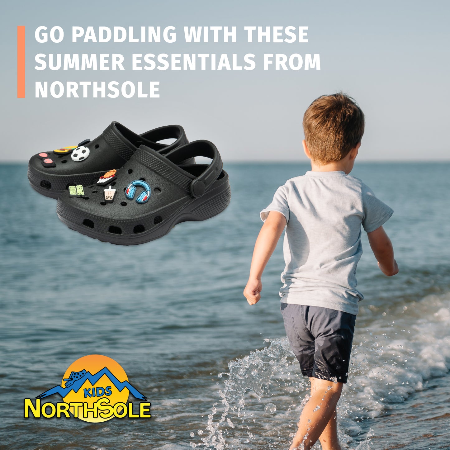 NorthSole Boys Clogs Childrens Sandals with Removable Charms Kids Beach Pool Shoes - My Little Legends