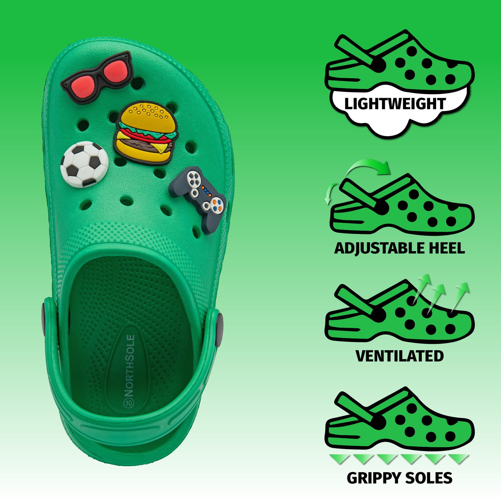 NorthSole Boys Clogs Childrens Sandals with Removable Charms Kids Beach Pool Shoes - My Little Legends