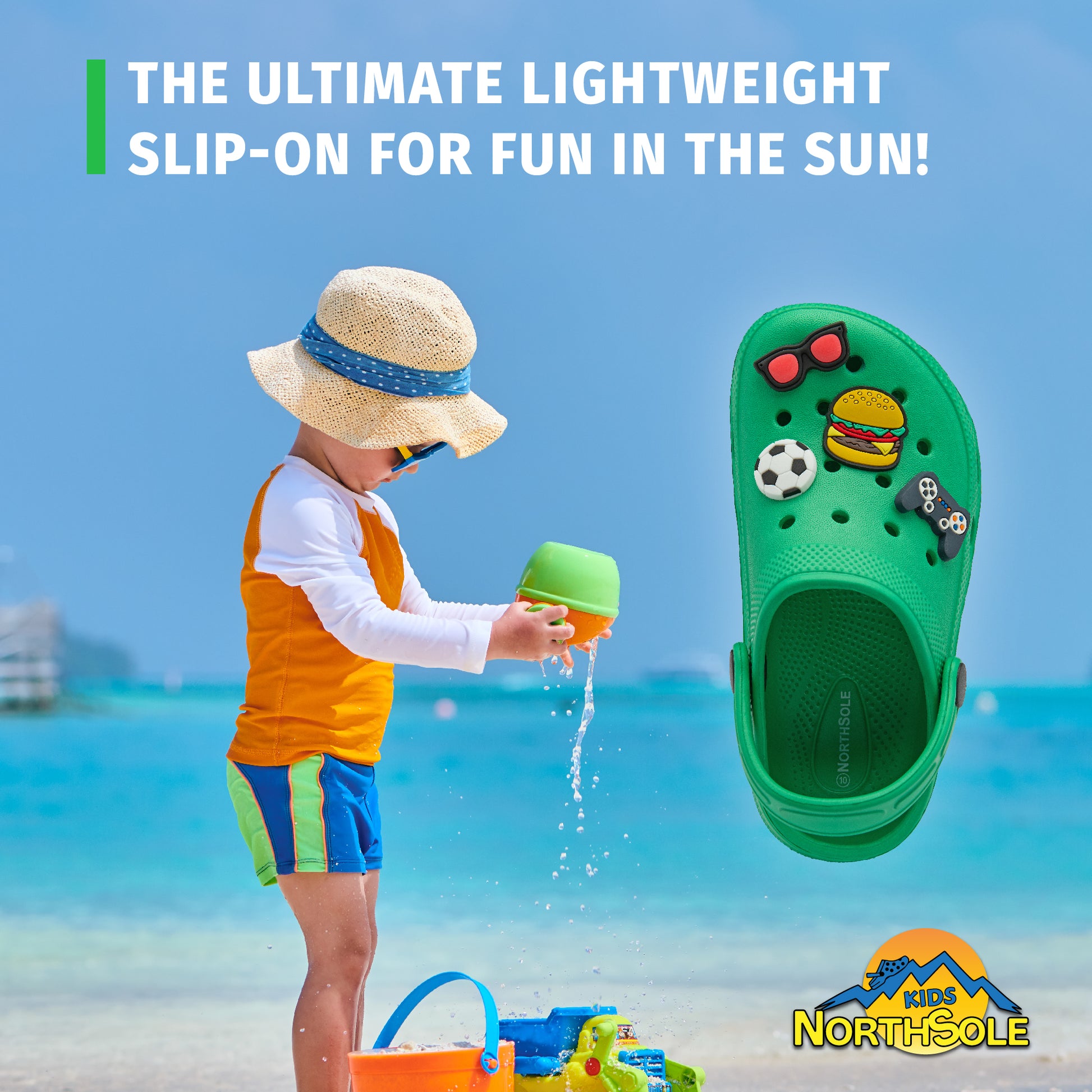 NorthSole Boys Clogs Childrens Sandals with Removable Charms Kids Beach Pool Shoes - My Little Legends