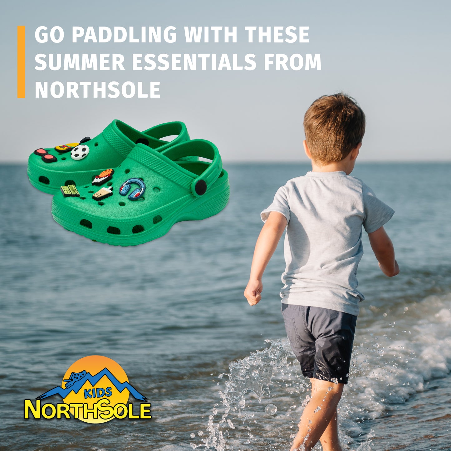 NorthSole Boys Clogs Childrens Sandals with Removable Charms Kids Beach Pool Shoes - My Little Legends